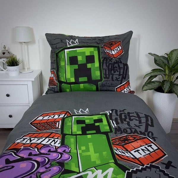 Bavlněné dětské povlečení na jednolůžko 140x200 cm Minecraft Metro Art – Jerry Fabrics-image-3