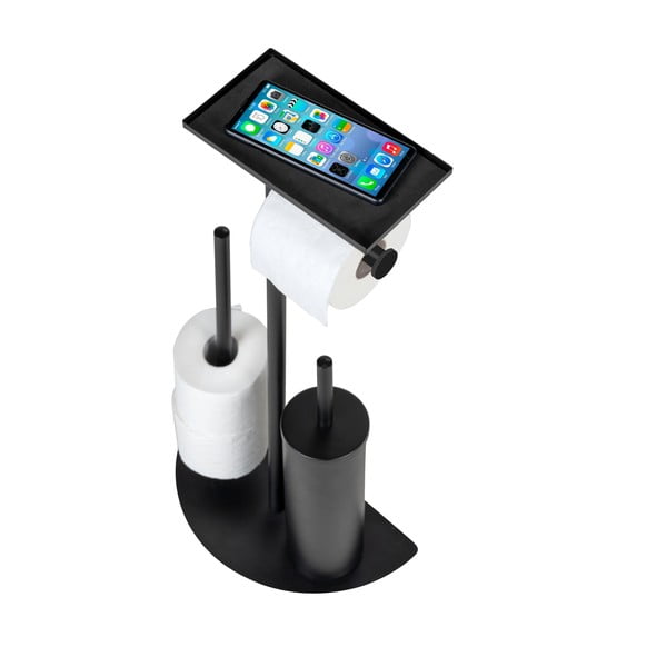 Černý ocelový stojan na toaletní papír se štětkou Cosenza – Wenko-image-4