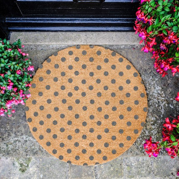 Šedá kulatá rohožka z přírodního kokosového vlákna Artsy Doormats Dots, ⌀ 70 cm-image-2