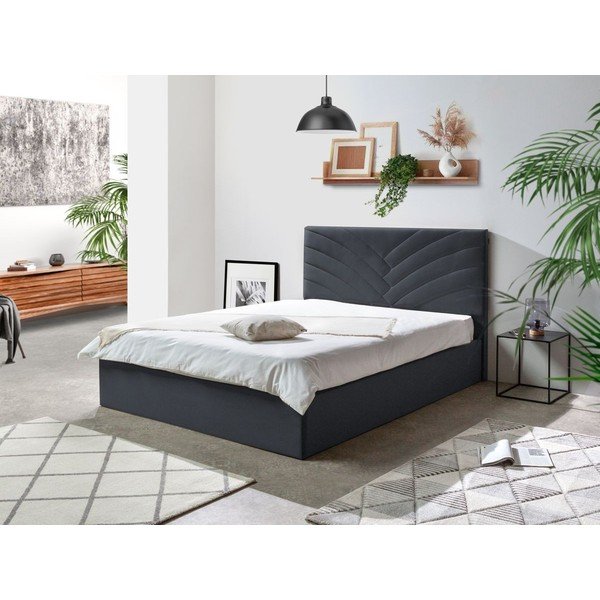 Antracitová čalouněná dvoulůžková postel s úložným prostorem s roštem 160x200 cm Palmyre – Bobochic Paris-image-1