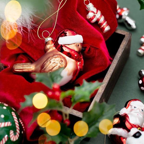 Skleněná ručně vyrobená vánoční ozdoba 5 cm Robin – Sass & Belle-image-1