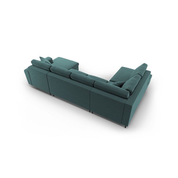 Sametová rozkládací/s úložným prostorem rohová pohovka v petrolejové barvě (levý roh/do "U") Kyoto – Cosmopolitan Design-image-4