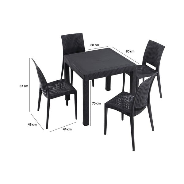 Antracitový zahradní jídelní set z umělého ratanu pro 4 Rattan – Floriane Garden-image-2