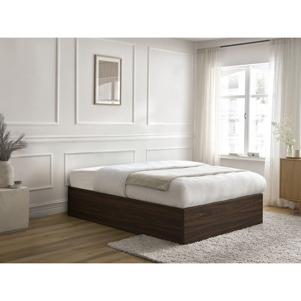 Tmavě hnědá dvoulůžková postel z dřevotřísky v dekoru břízy s úložným prostorem/bez čela s roštem 140x190 cm Mara – Bobochic Paris-image-1