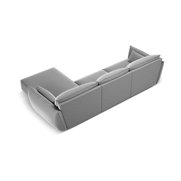 Světle šedá sametová rohová pohovka (pravý roh/s lenoškou) Vanda – Mazzini Sofas-image-3