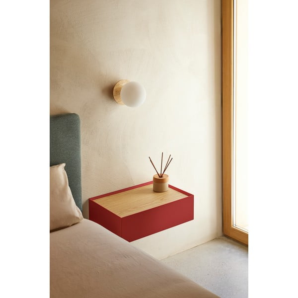 Červený závěsný noční stolek s deskou v dubovém dekoru Arista – Teulat-image-1