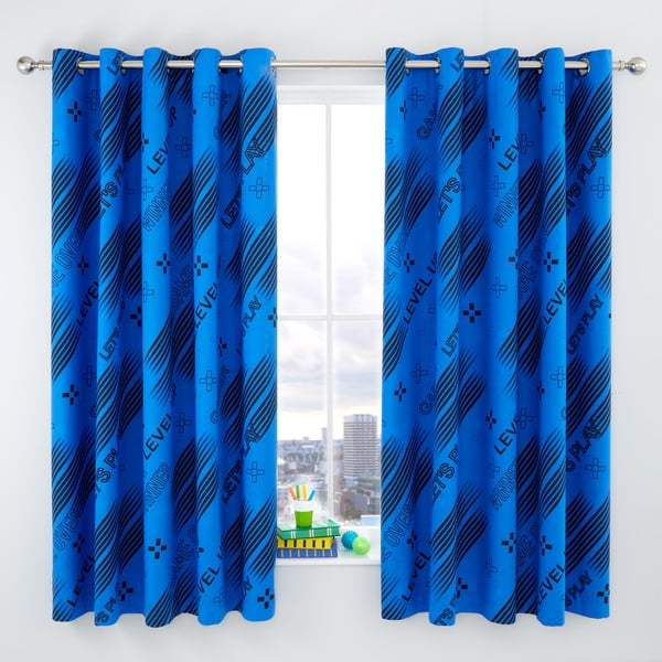 Černý/modrý dětský závěs 2 ks 168x183 cm Game Over – Catherine Lansfield-image-1