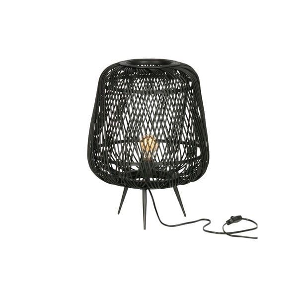 Černá stolní lampa z bambusu WOOOD Moza, ø 36 cm