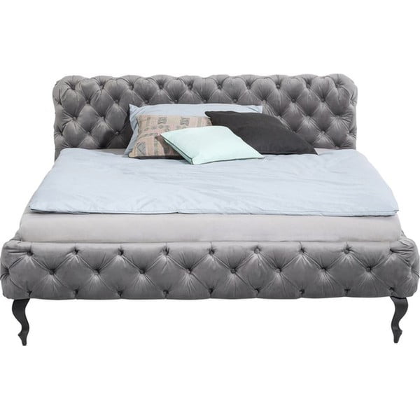 Šedá čalouněná sametová dvoulůžková postel Kare Design Desire, 200 x 200 cm