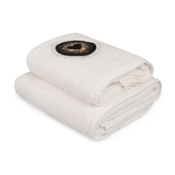 Set bílého ručníku a bílé osušky s barevným detailem Espérance