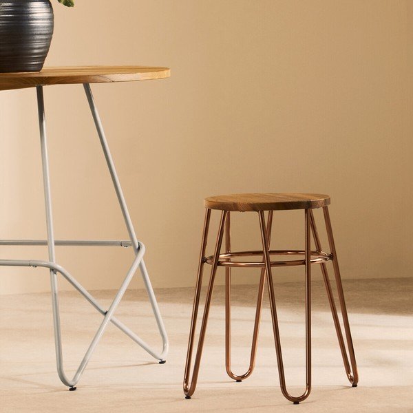 Stolička z jilmového dřeva v přírodní barvě/v růžovo zlaté barvě District – Premier Housewares-image-3