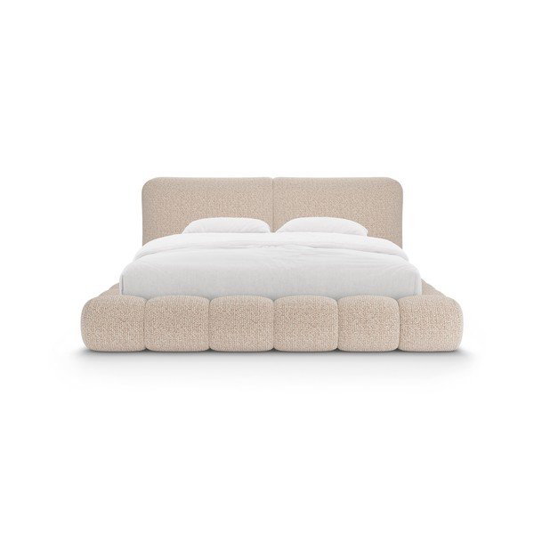 Šedobéžová čalouněná dvoulůžková postel s úložným prostorem s roštem 200x200 cm Solange – Micadoni -image-4