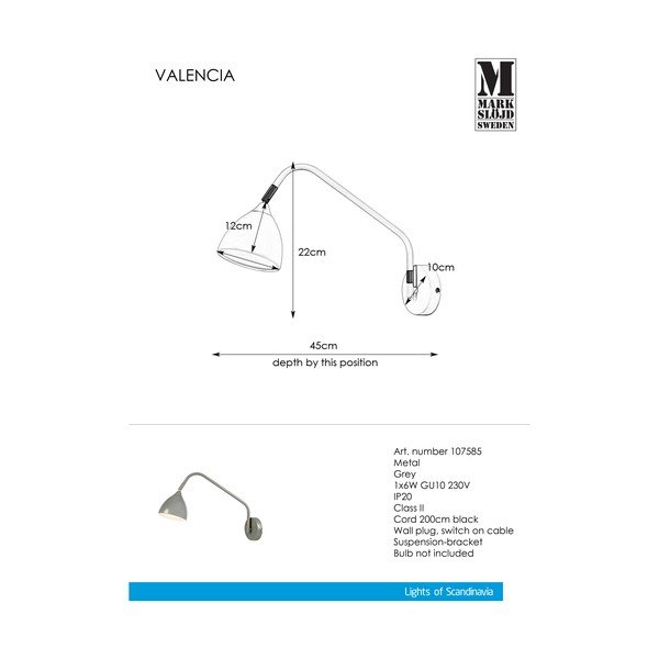 Šedá nástěnná lampa Markslöjd Valencia-image-2