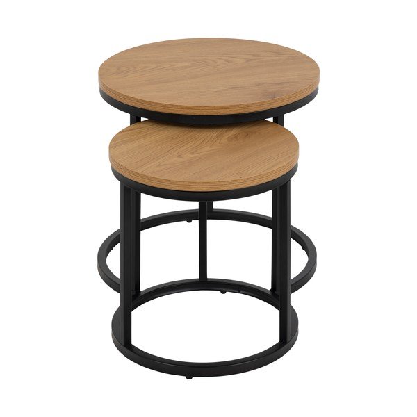 Kulaté odkládací stolky s deskou v dubovém dekoru v sadě 2 ks ø 45 cm Spiro – Actona-image-3