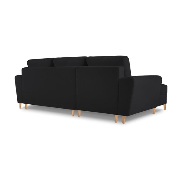 Černá rozkládací/s úložným prostorem rohová pohovka z textilie bouclé (levý roh/s lenoškou) Kyoto – Cosmopolitan Design-image-4