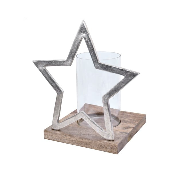 Dekorativní svícen ve tvaru hvězdy s dřevěným podstavcem Ego dekor, výška 33 cm