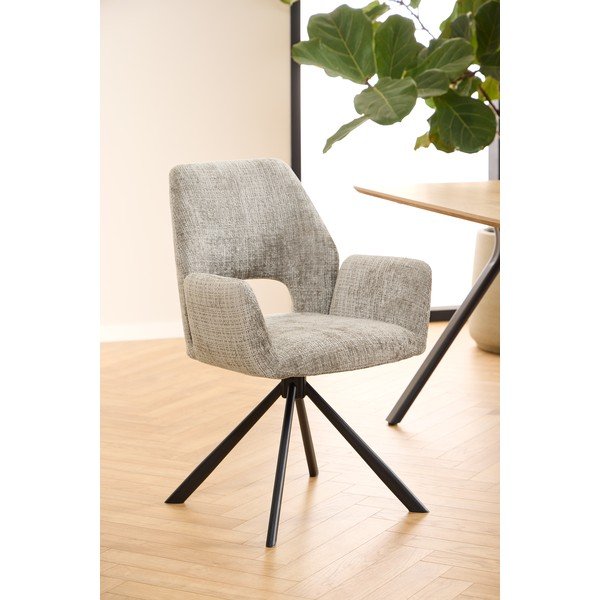 Světle šedé čalouněné jídelní křeslo s područkami Graham – Actona-image-2