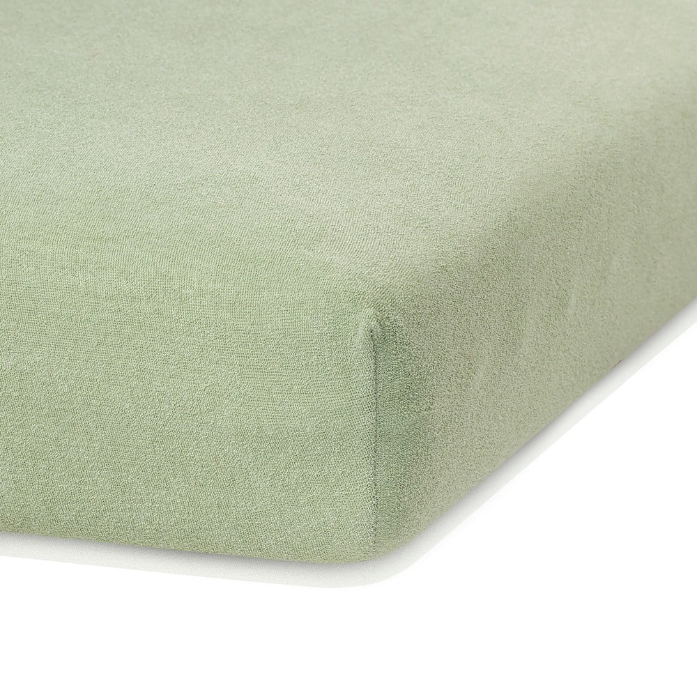 Olivově zelené elastické prostěradlo s vysokým podílem bavlny AmeliaHome Ruby, 80/90 x 200 cm