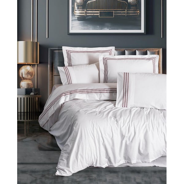 Bílé povlečení na dvoulůžko/prodloužené z bavlny Renforcé 240x220 cm Red Heritage Lines – Mila Home Luxury