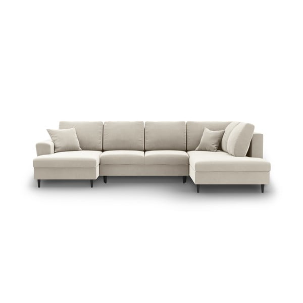 Béžová sametová rozkládací/s úložným prostorem rohová pohovka (pravý roh/do "U") Kyoto – Cosmopolitan Design