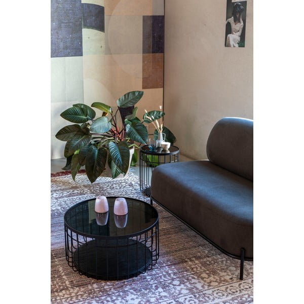 Černý odkládací stolek se skleněnou deskou White Label Lance, ø 60 cm-image-4