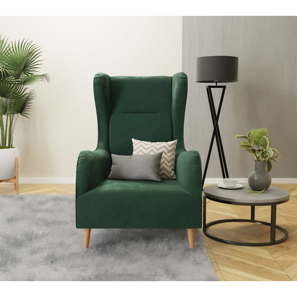 Tmavě zelené sametové křeslo ušák Carole – Ropez-image-4