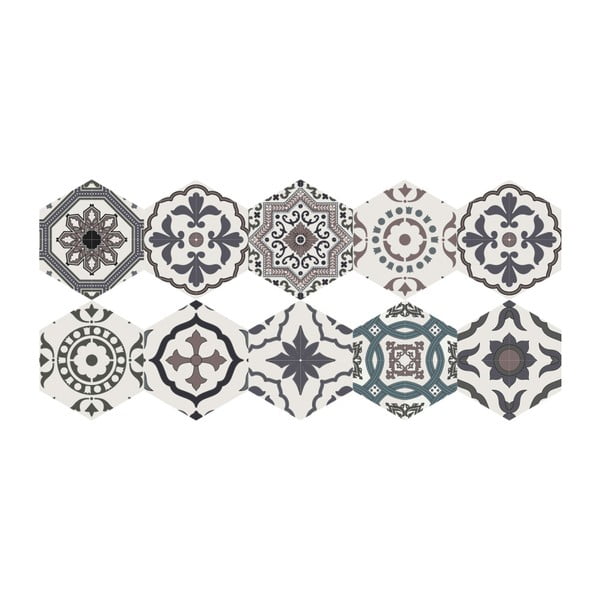 Sada 10 samolepek na podlahu Ambiance Floor Stickers Hexagons Solenna, 40 x 90 cm