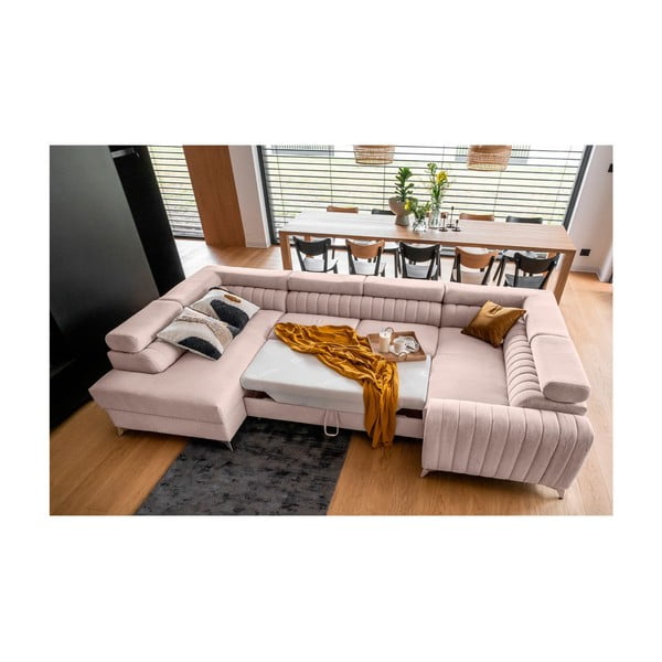 Růžová rozkládací/s úložným prostorem rohová pohovka (levý roh/do "U") Louis – ELTAP-image-3