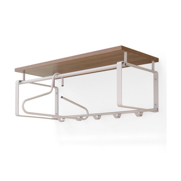 Ocelový nástěnný věšák v přírodní barvě/taupe s poličkou 70 cm Rex – Spinder Design