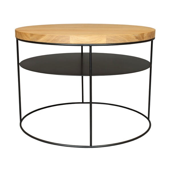 Černý konferenční stolek s deskou z dubového dřeva take me HOME Nysa, ⌀ 60 cm