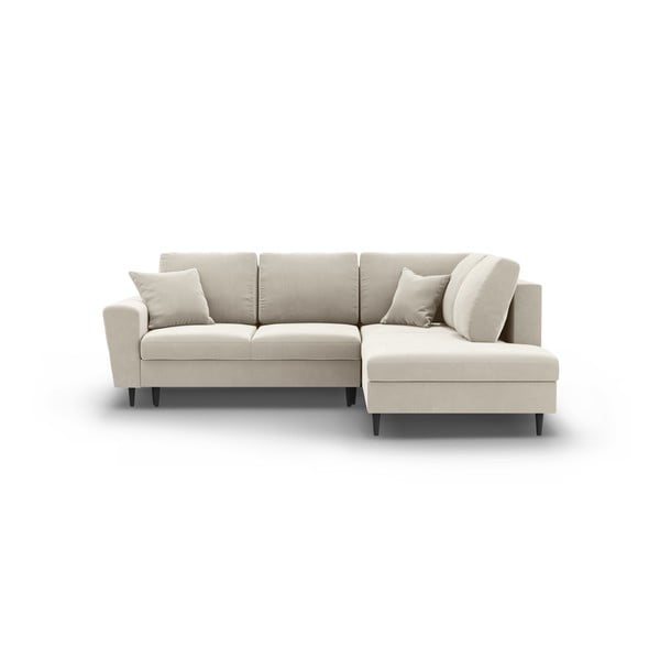 Béžová sametová rozkládací/s úložným prostorem rohová pohovka (pravý roh/do L) Kyoto – Cosmopolitan Design