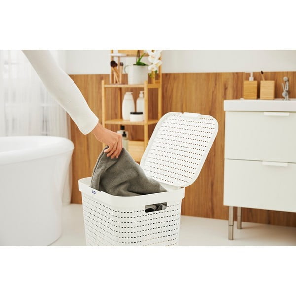 Bílý plastový koš na prádlo 55 l Country - Rotho-image-2
