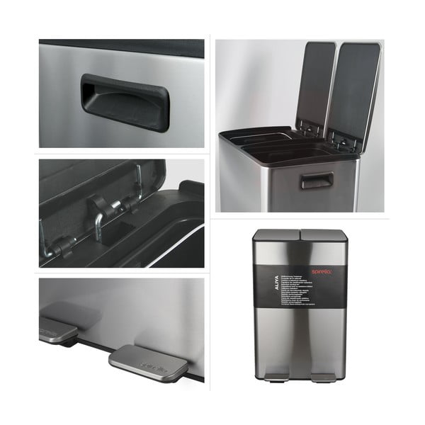 Ocelový odpadkový koš 2x30 l na tříděný odpad/nášlapný v matně stříbrné barvě   Aliya – Spirella-image-3