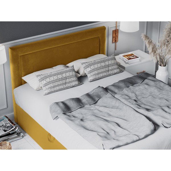 Hořčicově žlutá sametová dvoulůžková postel Mazzini Beds Yucca, 180 x 200 cm-image-1