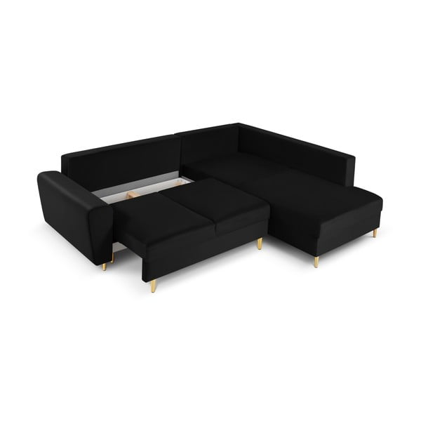 Černá sametová rozkládací/s úložným prostorem rohová pohovka (pravý roh/do L) Kyoto – Cosmopolitan Design-image-3