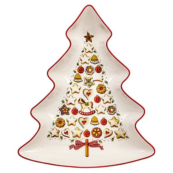 Červeno-bílá porcelánová servírovací mísa ve tvaru vánočního stromečku Villeroy & Boch Tree-image-2