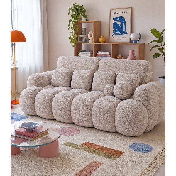 Béžová rozkládací pohovka z textilie bouclé 256 cm Cotonn – ELTAP-image-1