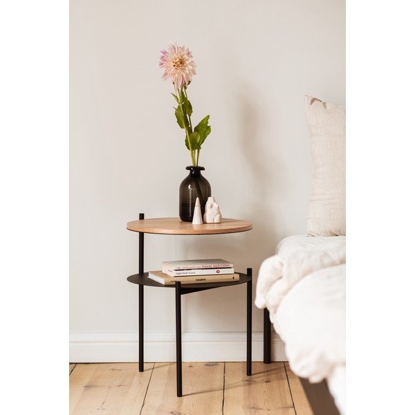 Černý/v přírodní barvě noční stolek s deskou v dubovém dekoru Tu – noo.ma-image-4