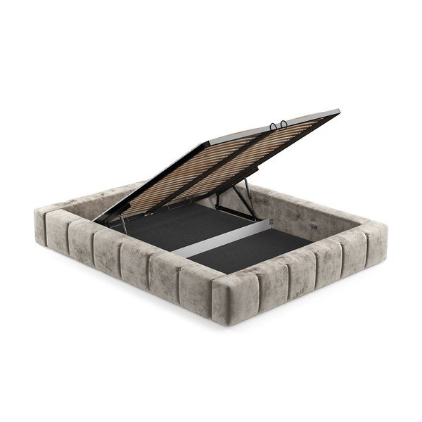 Béžová čalouněná dvoulůžková postel s úložným prostorem s roštem 160x200 cm Aruba L – Maison de Rêve-image-4