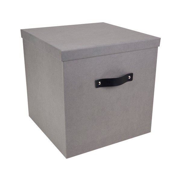 Šedý úložný box na dokumenty s černým koženým úchytem Bigso, 31,5 x 31 cm