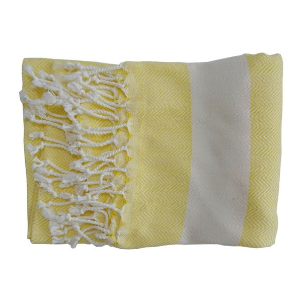 Žlutá ručně tkaná osuška z prémiové bavlny Homemania Lidya Hammam, 100 x 180 cm