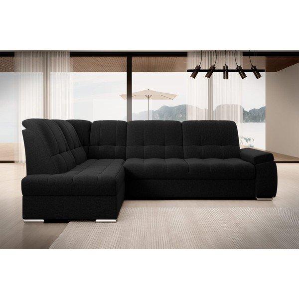 Černá rozkládací/s úložným prostorem rohová pohovka (levý roh/do L) Sado – ELTAP-image-3