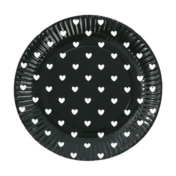 Sada papírových talířů Black Hearts, 8 ks