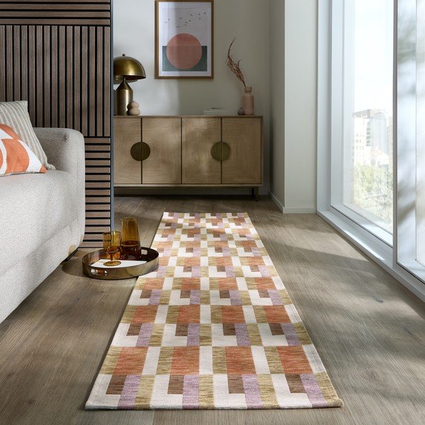 Běhoun v oranžovo-přírodní barvě 60x230 cm Riley Block Geo – Flair Rugs-image-1