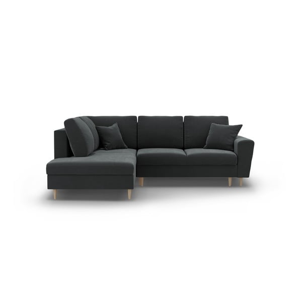 Tmavě šedá sametová rozkládací/s úložným prostorem rohová pohovka (levý roh/do L) Kyoto – Cosmopolitan Design