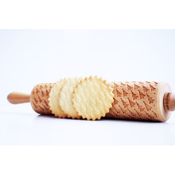 Dřevěný vánoční embosovaný váleček na těsto Valek Trees-image-2