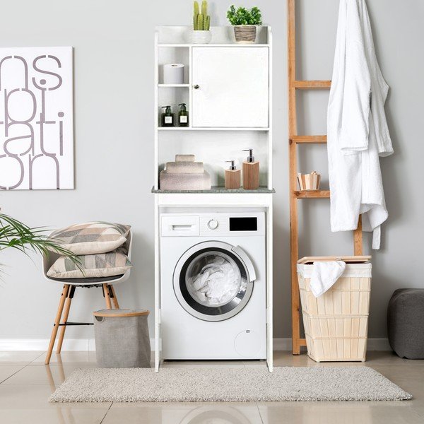 Bílá vysoká skříňka nad pračku/WC 58x173 cm Laundry – Tomasucci-image-1