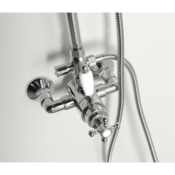 Mosazný sprchový set v leskle stříbrné barvě s termostatickou baterií s hlavovou sprchou a ruční sprchou 142 cm Antea – Sapho-image-2