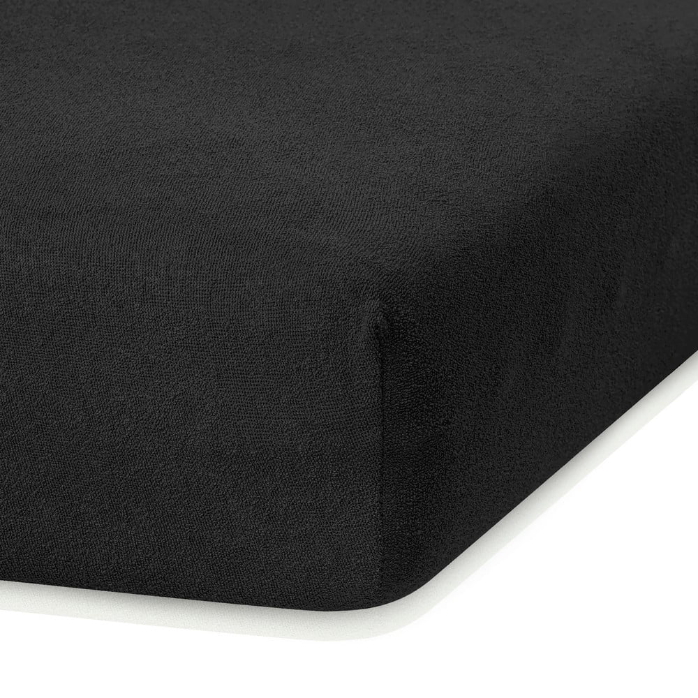Černé elastické prostěradlo s vysokým podílem bavlny AmeliaHome Ruby, 140/160 x 200 cm