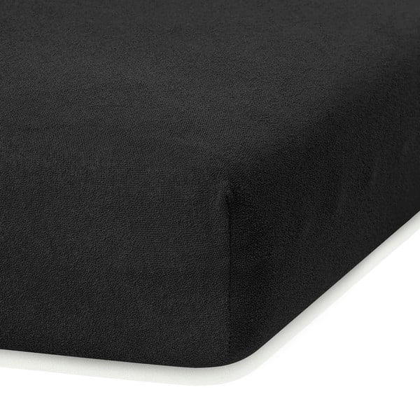 Černé elastické prostěradlo s vysokým podílem bavlny AmeliaHome Ruby, 100/120 x 200 cm
